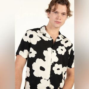Denim & Flower Black and White Floral Shirt for Men- Size L
